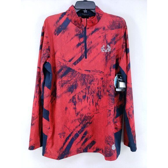 Realtree Fishing Half Zip Shirt Men's Size Medium Red Camouflage Vented - Picture 1 of 8